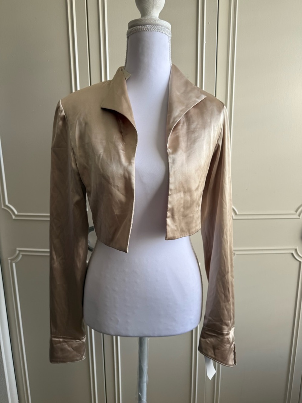 Mary L Couture Champagne Satin Cropped Blazer Petite 2P